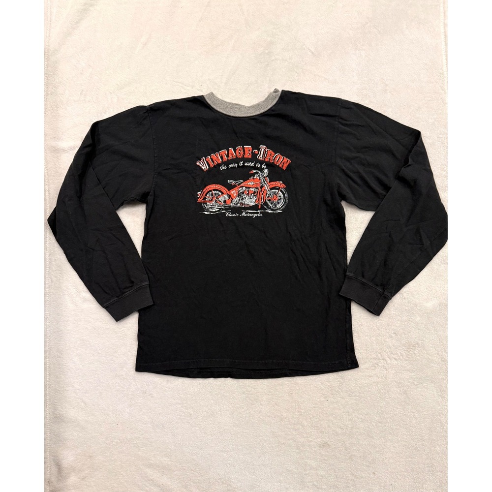Route 66 Kids Black Vintage Iron Motorcycle Graphic Long Sleeve Shirt 14/16